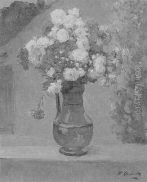 Vase Mit Blumenstrauss Auf Einer Mauer Oil Painting by Ernest Quost