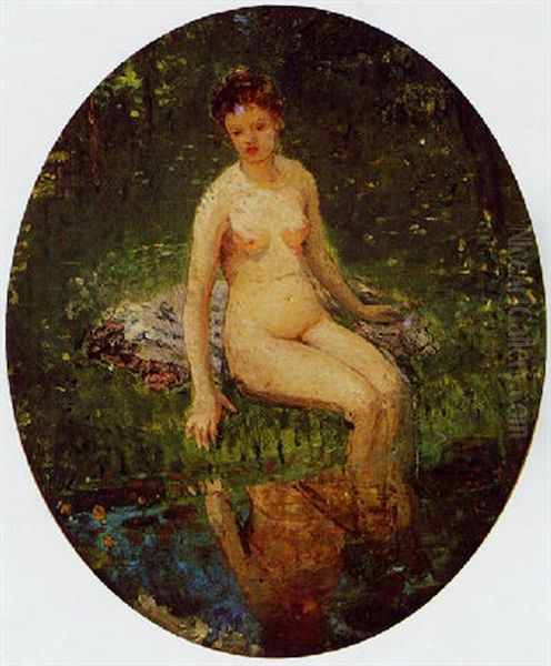 Jeune Femme Nue Au Bord De L'eau Oil Painting by Ernest Quost