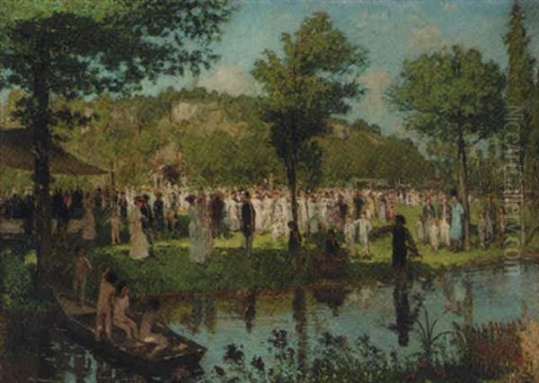 La Fete Au Bord De La Riviere Oil Painting by Ernest Quost