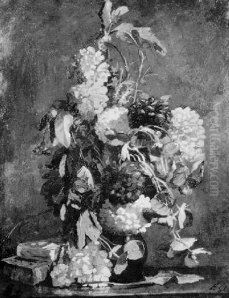 Vase De Fleurs Et Livres Sur Une Terrasse Oil Painting by Ernest Quost