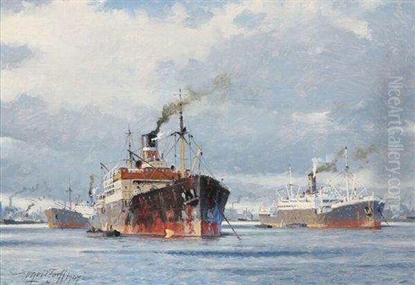 Anchoring Ships In A Harbour by Victor Qvistorff