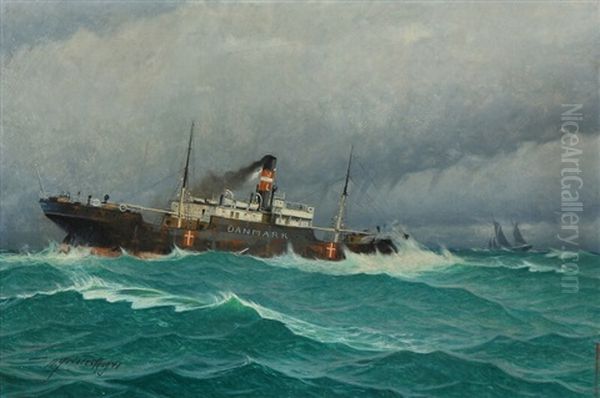 A Ship In Rough Sea by Victor Qvistorff