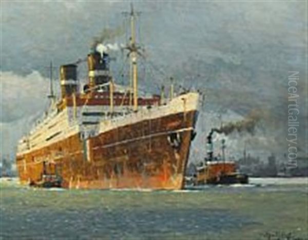 Large Passenger Steamer Under Tow by Victor Qvistorff