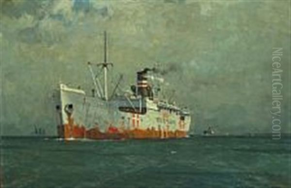 Ship At The Sound During Ww2 by Victor Qvistorff