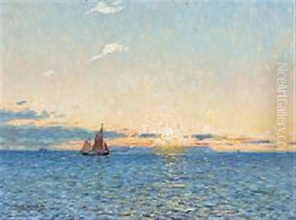 Seascape At Sunrise Oil Painting by Victor Qvistorff