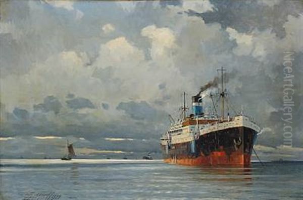 Seascape With A Ships On Open Sea by Victor Qvistorff