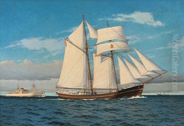 Danish Schooner Oil Painting by Victor Qvistorff