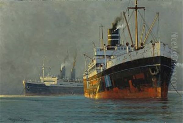 Harbour Scenery Oil Painting by Victor Qvistorff