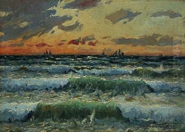 Breakers At Sunset Oil Painting by Victor Qvistorff