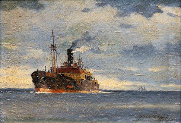 Cargo Ship Oil Painting by Victor Qvistorff