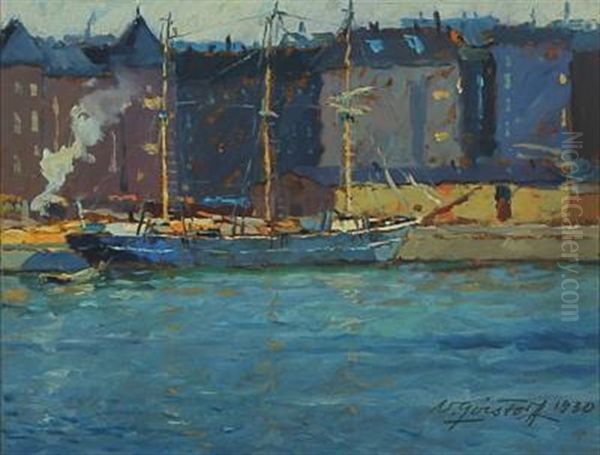 Scenery From The Port Of Aarhus Oil Painting by Victor Qvistorff