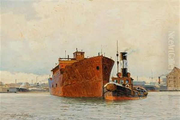 Harbour Scenery Oil Painting by Victor Qvistorff