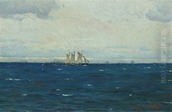 Marine Scene With Ships At Sea Oil Painting by Victor Qvistorff