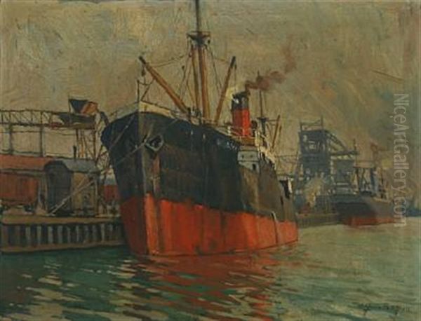 Harbour Scene Oil Painting by Victor Qvistorff