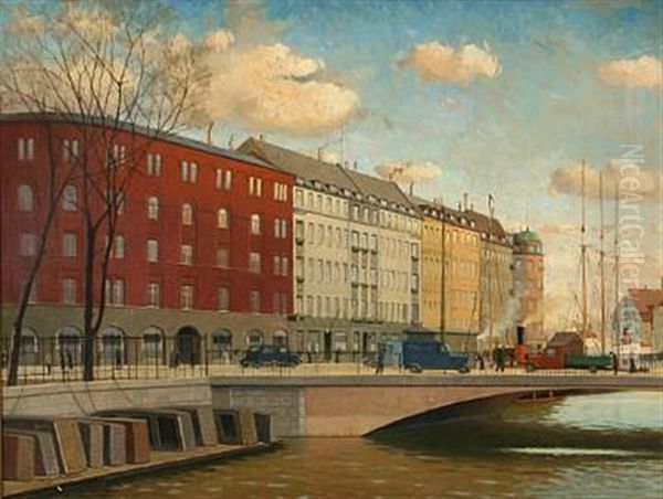 Canal Scene From Copenhagen Oil Painting by Victor Qvistorff