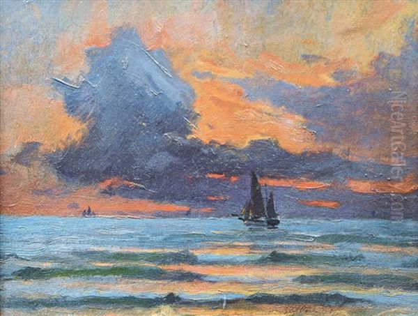 Sunset On The Ocean Oil Painting by Victor Qvistorff