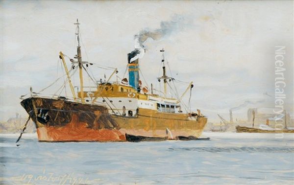 Frachter Vor Anker by Victor Qvistorff