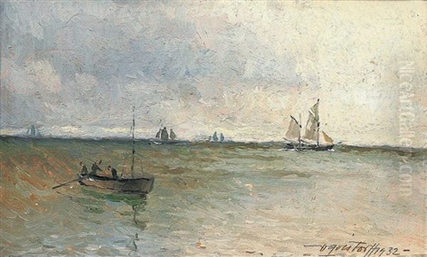 Ruder Und Segelboote Unter Bedecktem Himmel Mit Aufhellungen Oil Painting by Victor Qvistorff