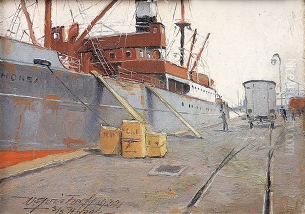 Frachter S/s Horsa Beim Loschen Im Hafen Von Kopenhagen by Victor Qvistorff