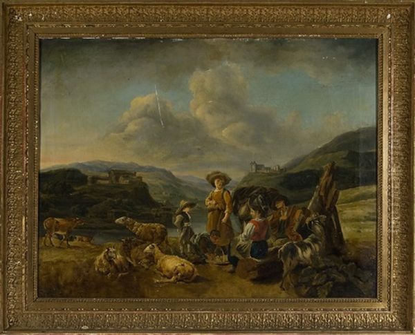 Rastande Herdar I Bergslandskap Oil Painting by Carl Axel Raab