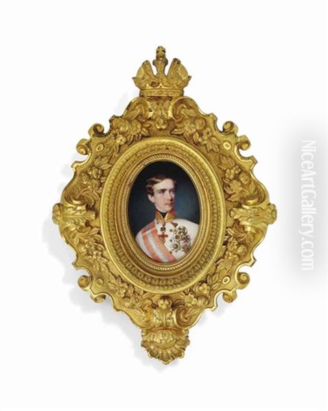 Francis Joseph I (1830-1916), Emperor Of Austria, In White Uniform With Gold-embroidered Red Collar, Black Stock, Wearing The Jewel Of The Order Of The Golden Fleece Oil Painting by Georg Raab