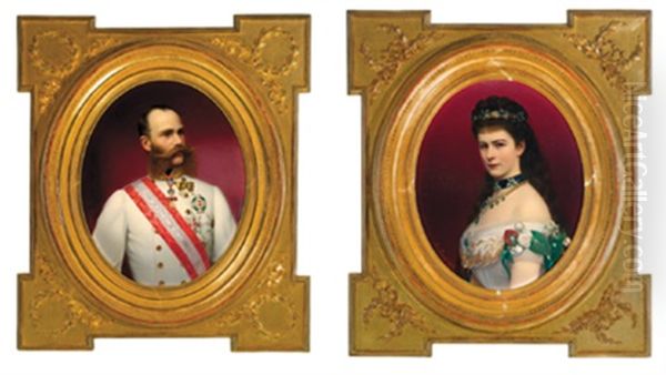 Kaiser Franz Joseph I. Und Kaiserin Elisabeth, Der Kaiser In Feldmarschallsuniform Mit Ordensschmuck, Die Kaiserin Mit Diadem Und Blumen (2 Works) Oil Painting by Georg Raab