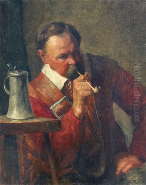 Cavalier Smoking In An Interior Oil Painting by George Raab