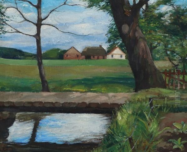 Danish Landscape From Gjern, With A Stream Oil Painting by Erik Raadal