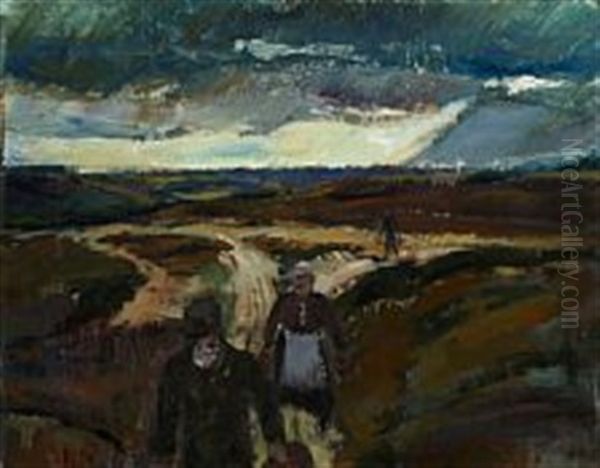 Figures On A Country Road Oil Painting by Erik Raadal