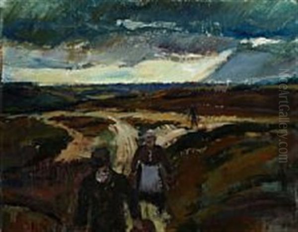 Figures On A Country Road Oil Painting by Erik Raadal