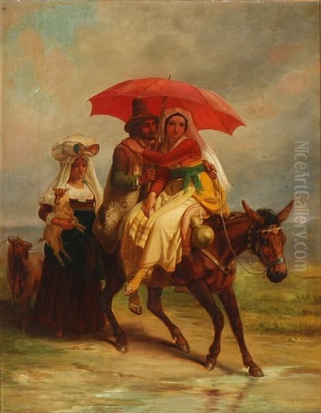 A Roman Peasant Family Returning Home Oil Painting by Peter (Johann P.) Raadsig