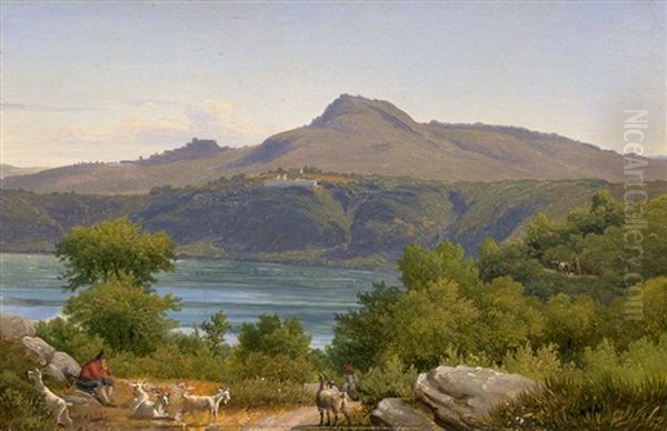 Ansicht Des Monte Cavo Mit Dem Kloster Santa Maria Di Palazzolo Am Albaner See Oil Painting by Peter (Johann P.) Raadsig