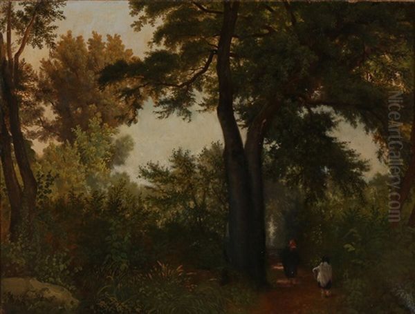 Italian Forest Scene From Arricia Oil Painting by Peter (Johann P.) Raadsig