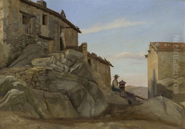 Bauernpaar Vor Ihrem Haus In Cervara Oil Painting by Peter (Johann P.) Raadsig