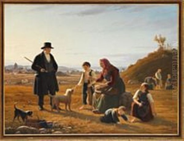 Collecting Spiked Grass Oil Painting by Peter (Johann P.) Raadsig