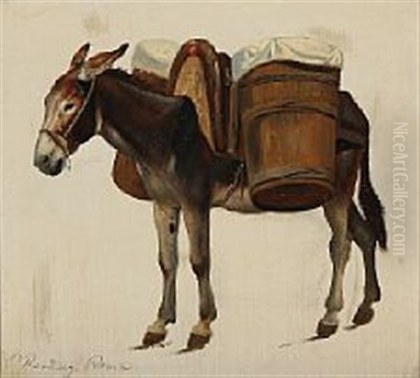 A Donkey With A Saddle Oil Painting by Peter (Johann P.) Raadsig