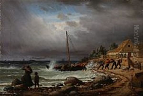 The Fishing Boat Is Drawns Ashore Oil Painting by Peter (Johann P.) Raadsig