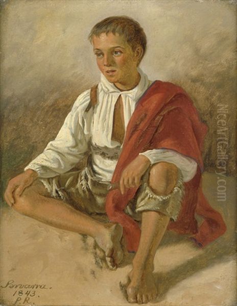 Sitzender Hirtenknabe Aus Cervaro Oil Painting by Peter (Johann P.) Raadsig