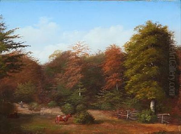 An Autumn Forest Oil Painting by Peter (Johann P.) Raadsig