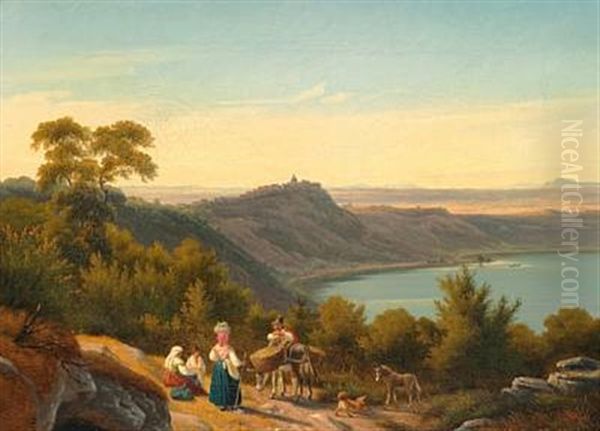 Udsigt Over Albanersoen Til Castel Gandolfo Og Den Romerske Campagne (view Over Lake Albano To Castel Gandolfo And The Roman Campagna) Oil Painting by Peter (Johann P.) Raadsig