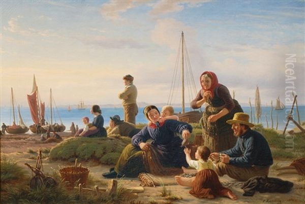 Evening On The Shore Oil Painting by Peter (Johann P.) Raadsig