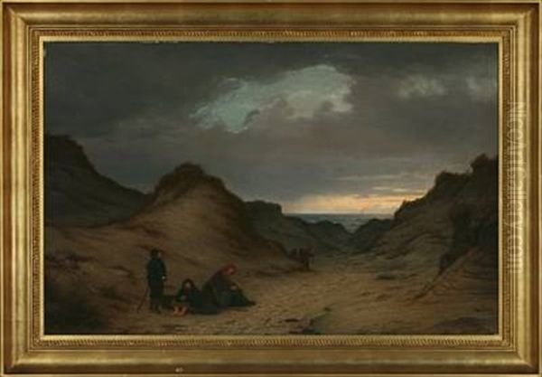 Persons In The Dunes Oil Painting by Peter (Johann P.) Raadsig