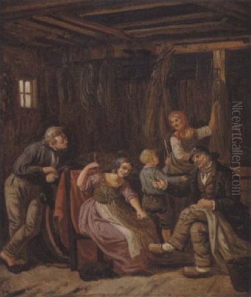 En Fiskerfamilie Oil Painting by Peter (Johann P.) Raadsig