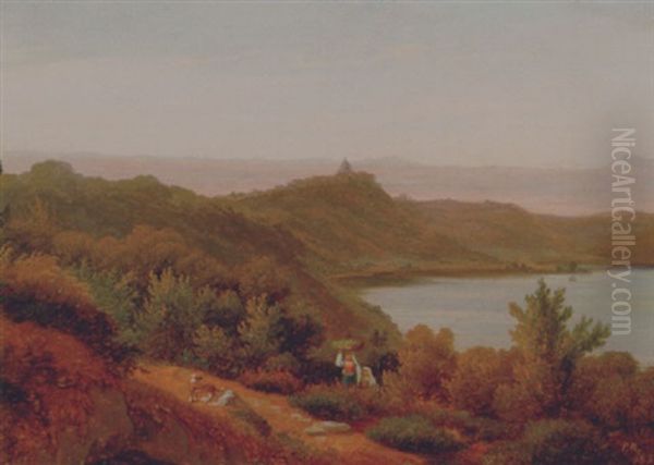 Udsigt Mod Pavens Sommerresidens, Castel Gandolfo Oil Painting by Peter (Johann P.) Raadsig