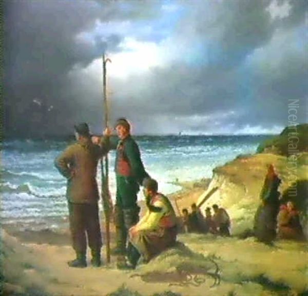 Wartende Fischer Am Strand Oil Painting by Peter (Johann P.) Raadsig