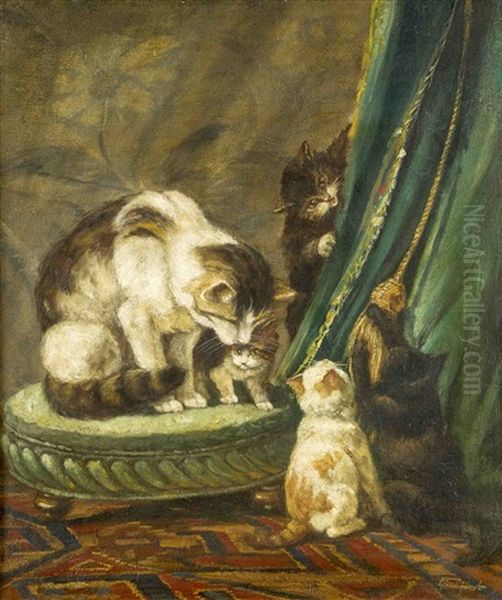 Katzenmutter Mit Vier Spielenden Jungen Oil Painting by Cornelis Raaphorst