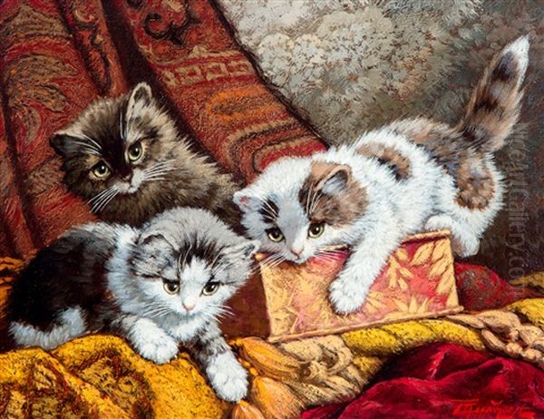 Drie Spelende Katjes Oil Painting by Cornelis Raaphorst