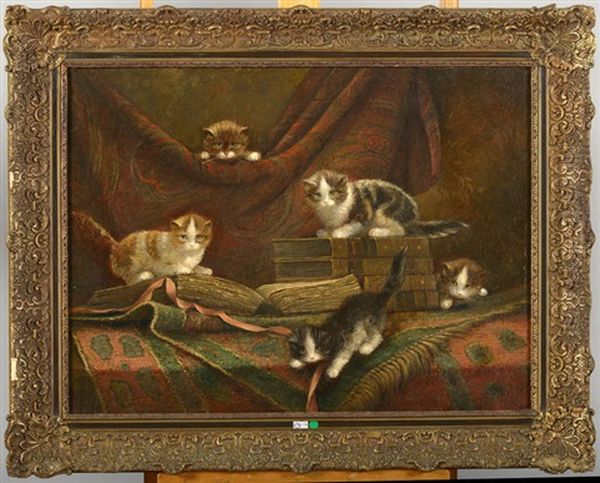 Chatons Jouant Sur De Vieux Livres Oil Painting by Cornelis Raaphorst