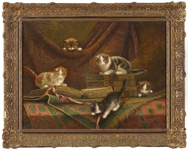 Chatons Jouant Sur De Vieux Livres Oil Painting by Cornelis Raaphorst