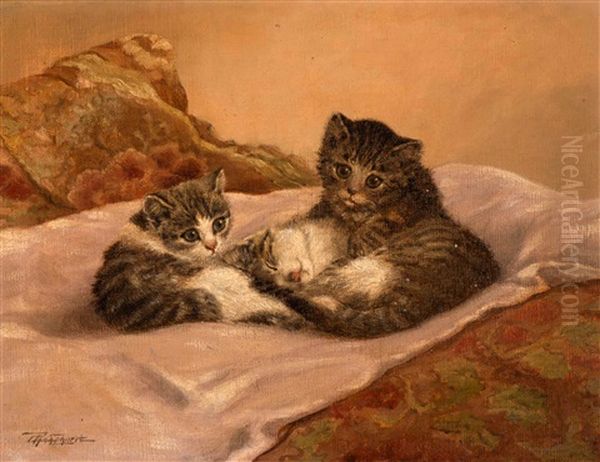 Three Caressing Kittens Oil Painting by Cornelis Raaphorst